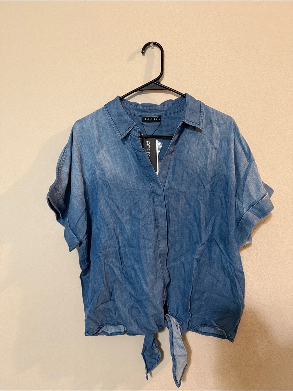 Blue Tie-Hem Button-Down Shirt